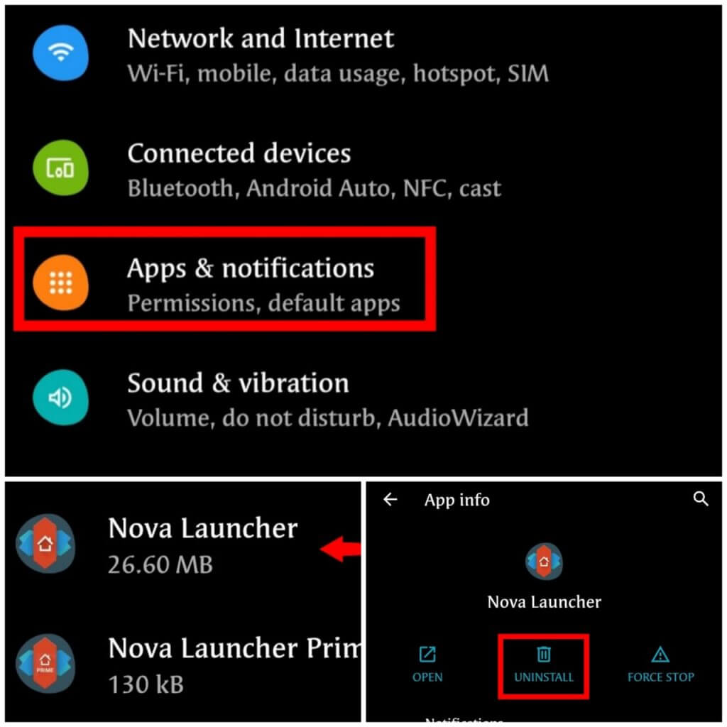 uninstall nova launcher second method