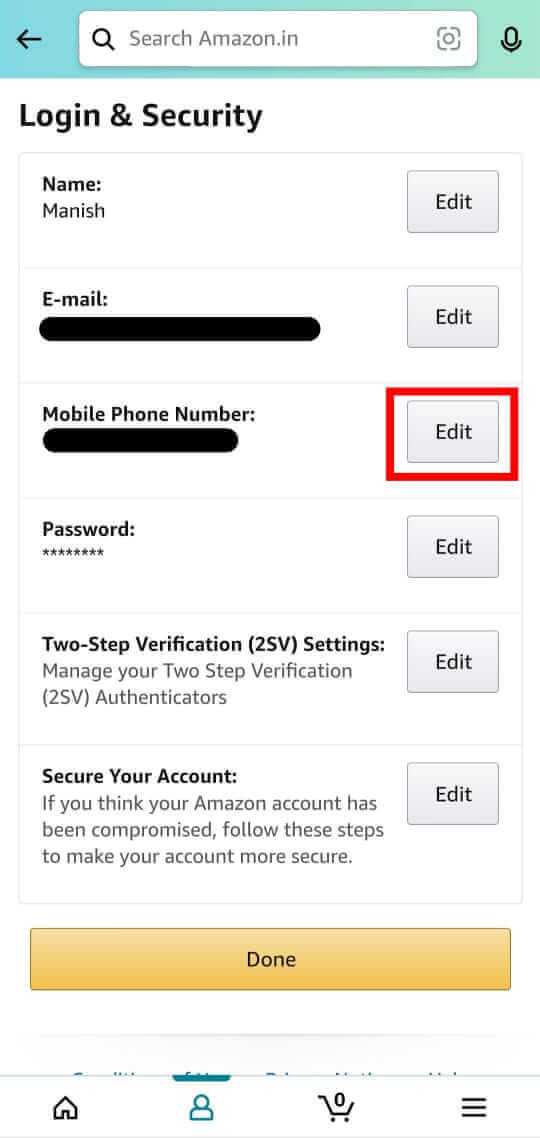 mobile number section