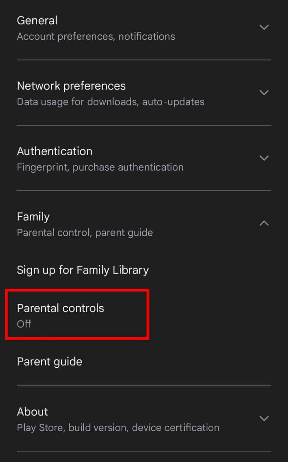parental controls option